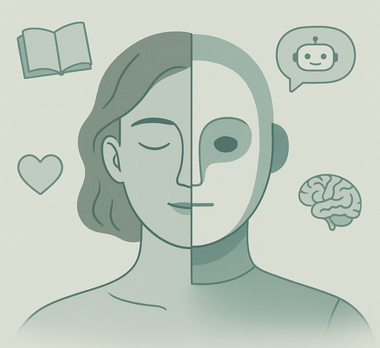Image of AI head and a female human head together 